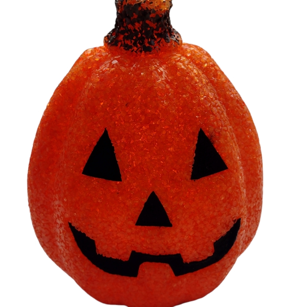 Vintage melted plastic 9.5" pumpkin or jack-o'-lantern. Halloween!Missing cord.